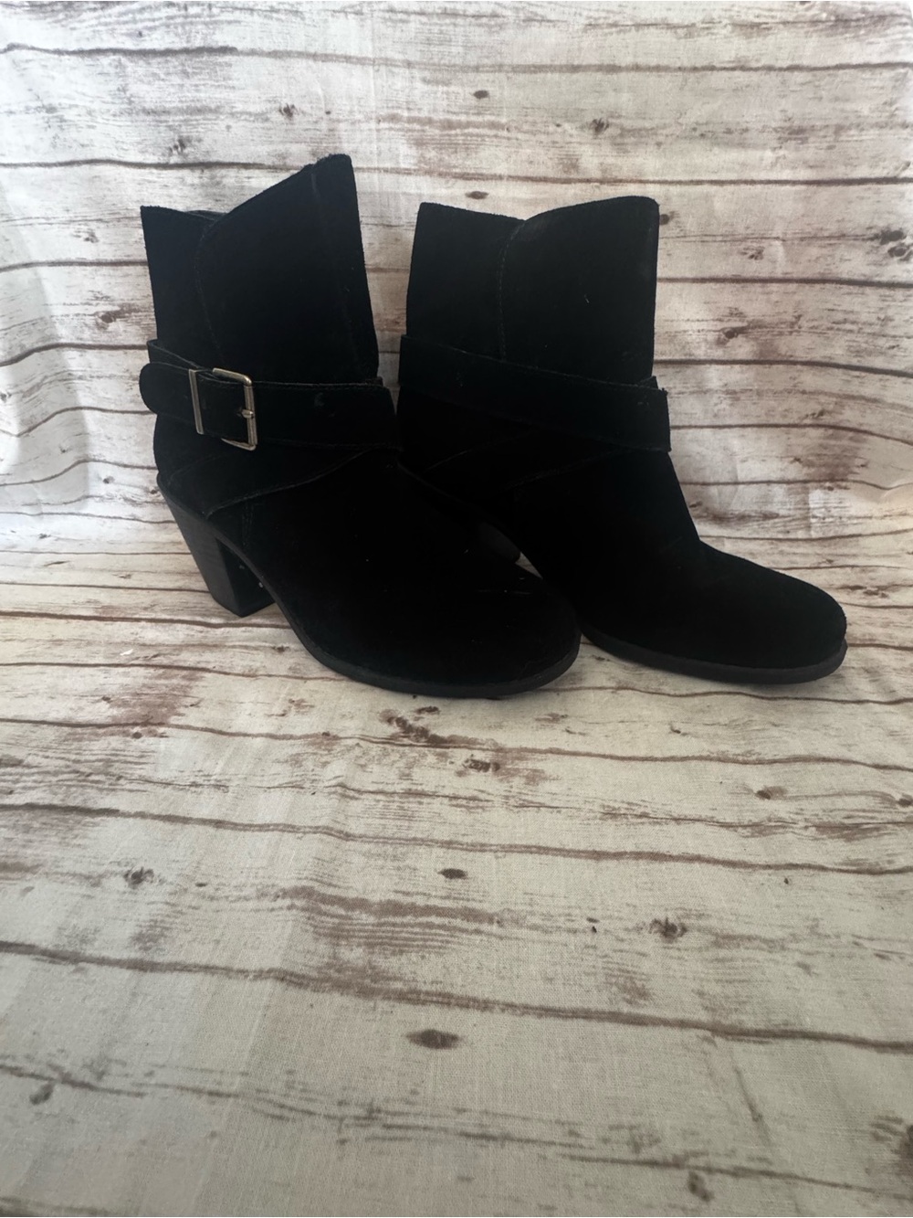 BCBGeneration Aries Black Suede Ankle Booties Buckle Block Heel